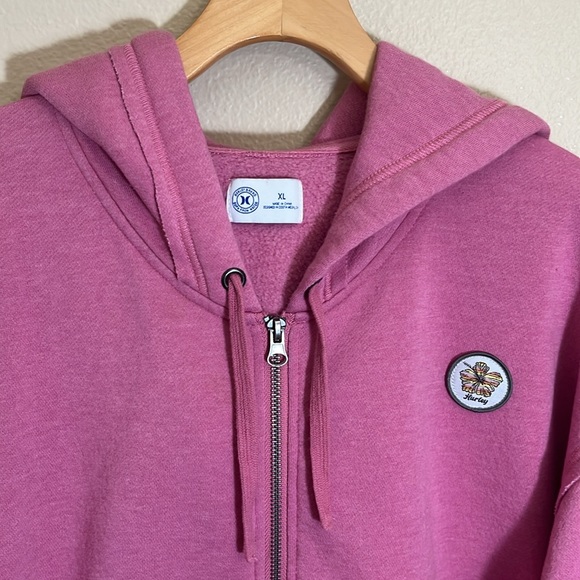 Hurley Pink Zip Up Hoodie Sweatshirt with Floral Patch - Picture 2 of 9